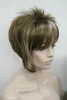 Asymmetric brown blonde mix side bangs short straight synthetic hair women's wig