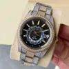전체 다이아몬드 시계 망 자동 기계식 시계 41mm 다이아몬드 박힌 스틸 팔찌 패션 비즈니스 손목 시계 Montre de Luxe 블링 다이얼 베젤 밴드