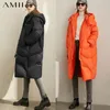 Kadınlar Aşağı Parkas Amii Moda% 90 Beyaz Ördek Kalın Down Ceket Kış Kadınlar Günlük Kapüşonlu Katı Gevşek Kadın Uzun Ceket Üstleri 11940488 220929