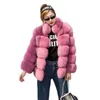 Faux Fur HJQJLJLS 2021 Winter Thick Warm Coat Women Luxury Fuzzy Female Stand Up Collar Fake Jacket Black Outerwear Y2209