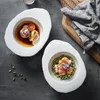 Plates Irregular Ceramic Cuisine Bowl Tray Sushi Plate White Egg Shape Warm-Keeping Restaurant Dinnerware Decoration Ware