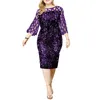 Robes décontractées Femmes S Robe à paillettes Col rond 3/4 manches Sparkle Glitter Patchwork Plus Taille Slim Fit Party Club Midi