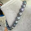 Chaînes superbe collier de perles baroques vertes noires de Tahiti 12-13 mm18 "argent 925 W