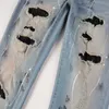 Pantolon sıcak erkek denim adam sonbahar amirres delinmiş delik kot tasarımcı yıkanmış ince fit yama markası elastik 4tq8