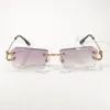 Zonnebril Vintage Randloze Kleine C Draad Zonnebrillen Mannen Brillen Vrouwen Voor Zomer Diamant Snijden Heldere Glazen Metalen Frame Oculos Gafas