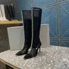 Yüksek botlar çocuk kış tasarımcı ayakkabıları moda kristal elmas içi boş tuval deri martin boot lüks parti düğün ayakkabıları topuk 8.5cm boyutu 35-41