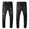 Denim amiirs jeans designer calças homem outono marca de moda am masculino preto perfurado bordado remendo elástico magro leggings pf6q