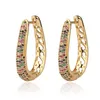 Hoop Earrings Unique Design Ellipse Hollow Flower Shape Colorful Cubic Zirconia Boho Gold Color Women Statement Jewelry