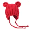 Bandanas schattige gebreide pompom babymutjes dop dik warme meid beanie winter oor kinderen motorkap muts voor geboren