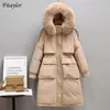 Dames naar beneden parkas fitaylor winter vrouwen lange jas grote natuurlijke bont kraagkraag parka's 90% witte eend down down jas