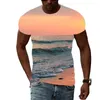 T-shirt da uomo Summer Fashion Landscape Trend T-shirt da uomo 3D Sea Natural Design Leisure Handsome Print Short Sleeve Garment Top