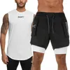 Men's Tracksuits Summer 2 PCs/Conjunto de esportes Sports Men's Suits Running camisas/coletes shorts Jogging Mens Sportswear Suit Fitness Gym Sets