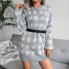 Casual Dresses Sticked Mini Sweater Dress Women 2022 Autumn Winter Streetwear Lantern Sleeve Pullover Overdimensionerad Vestidos