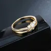 Cluster Rings Luxury 18k Real Gold Plated Dating Ring Jewelry For Girls Designer Cubic Zircon Flower Bridal Engagement Promise Marriage