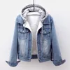 Damesjassen dik fleece warme jean voor dames zakken button capuchoned bovenkleding mode slanke denim jassen vrouwelijke chaqueta's