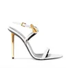 New Elegant Brand Women Shoes Padlock Pointy Naked Sandals Shoes Hardware Lock and key Woman Metal Stiletto Heel Party Dress Wedding EU35-43 tom-F sandal