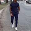 New Men Sets Summer Casual Tracksuit Male Fitness Solid Jogger Sports Suit Polo Pants Two Piece Outfits Set Fashion Clothes