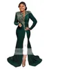 Vestidos de noite verde hunter glitter miçangas de cristal vestido de baile africano fêmeas fêmeas de celebridades com manga longa 326