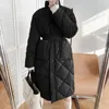 Womens Down Parkas Womens Casual Winter Standup Collar Argyle Pattern Oversized Down Jacket Chic Parka Korean Style Long Cottonpadded Coat 220929