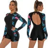 Damskie dresy kąpielowe Kobiet Kobiet kwiatowy kombinezon surfingowy w garniturze kąpielowym długim rękawie żeńska monokini bodysuit bodysuit kostium kąpielowy 220929