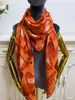 Women's square scarf scarves 100% cashmere material thin and soft orange pint letters hearts pattern size 130 cm- 130cm