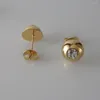 Stud Earrings Foromance/ YELLOW GOLD PLATED SOLID FILL BRASS HIGH SHINNING CLEAR ZIRCON STONE HALF BALL 0.39"/ 0.47" EARRING