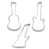 ベーキング金型3 PCSミュージックギターステンレススチールクッキーカッタービスケットエンボス加工マシンチョコレートシロップ金型ケーキデコレーションツール