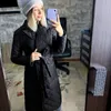 Mens Down Parkas Super długi prosty płaszcz zimowy z wzorem Rhombus Casual Sashes Women Parkas Deep Pocketsa