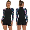 Damskie dresy kąpielowe Kobiet Kobiet kwiatowy kombinezon surfingowy w garniturze kąpielowym długim rękawie żeńska monokini bodysuit bodysuit kostium kąpielowy 220929