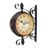 Relógios de parede Vintage europeia 8 10 polegadas de ferro preto circular Antigo fundo amarelo Terminal Grand Central York Hang Hang Clock