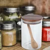 Bouteilles de stockage Pot en verre alimentaire Récipient scellé transparent avec couvercle et cuillère pour la conservation du thé en vrac, du sel, du sucre et des grains de café