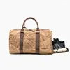 Duffel Väskor Retro Waxed Canvas Travel Bag Men Weekend Large Capacity Gym med skobok