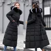 Women Down Parkas Winter Kurtka Women Warm Fashion Bow Pas Futro Płaszcz Długość sukienki Gruba płaszcz 220929