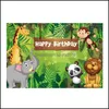 Feestdecoratie gelukkige verjaardag achterdrop jungle dier thema voorraden leeuw olifant zebra 150x100cm po achtergrond muur posterparty d dhauz