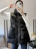 Women's Vests 2022 Design Women Winter Vest Stand Collar Big Pockets Solid Slim Female Padded Warm Waistcoat Black White Sleeveless