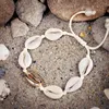 Tornozeleiras corda boêmia concha delicada de couro artesanal tecida de verão natural pernas pulseiras jóias para mulheres sandálias presentes