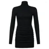 Casual Dresses Chic Long-sleeved Knitted Bottoming Skirt Temperament Turtleneck Slim 2022 Autumn Bodycon Dress Mini Sexy Tight Warm Soft