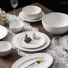 Plates Nordic Ceramic Dinner Rice Soup Bowl White Embossed Tableware Round Salad Bowls Western Steak Plate Restaurant Dinnerware