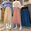 Skirts Vintage Solid A-line Pleated Long Winter Women Corduroy Skirt Streetwear Drawstring Elastic Waist Midi Skir Split Fork