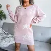 Robes décontractées Femmes Noël Pull Robe Automne Hiver Manches longues Hors Épaule Tricoté Slash Cou Pull surdimensionné