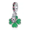 Fits Pandora Bracelets 20pcs Four Leave Clover Ladybug Silver Charms Bead Green Enamel Dangle Charm Beads For Wholesale Diy European Sterling Necklace Jewelry