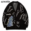 Męskie swetry Lenstid jesienne mężczyźni dzianina swetra Hip Hop Cute Dinosaur Jumper Sweater Streetwear Harajuku mody mody na dzianinu płaszcze 220930
