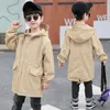 معاطف Tench Big Boys Big Wooded Strench Trench Coat مع جيوب سوداء Khaki سترة عارضة فضفاضة لصبي Fall Windbreake Solid Windbreake 14