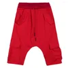 Men's Pants Comfortable Cropped Trousers Casual Sport With Pocket Loose Drawstring Capri Solid Color