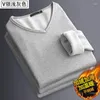 Men's Sleepwear Men's Thermal Top Plus Velvet Thickening V-neck Winter Solid Color Autumn Clothes Round Neck Underwear