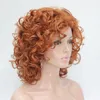 Nytt mode 40 cm längd orange brun lockigt syntetiskt hår kvinnors full peruk