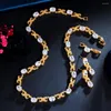 Collier boucles d'oreilles ensemble CWWZircons scintillant grenat rouge zircon cubique pierre jaune or couleur femmes fiançailles fête Costume bijoux pour