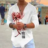 Men's Polos V Neck Cotton Linen T Shirts Man Breathable Printing Long Sleeve Casual Loose T-Shirt Male Top 220930