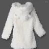 Women's Fur 2022 Korean Winter Women Faux Lamb Wool Coat Lovely Bear Ear Plush Hooded Jacket Princess Style Thick Warm Long Parkas