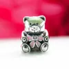 100% 925 Sterling Silver It's a Teddy Bear Bead with Pink Ribbon Fits European Jewelry Pandora Chamilia Charm Bracelets